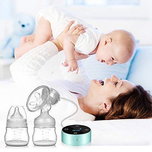Electric Breast Pump, Rechargeable Portable Double Pumps Electric Nursing Breast Massage Breastfeeding Pump (Light Blue) - Thumbnail 7