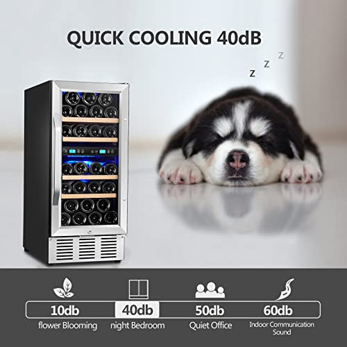 Karcassin Wine Cooler 15 Inch, Wine Refrigerator Dual Zone 30 Bottle