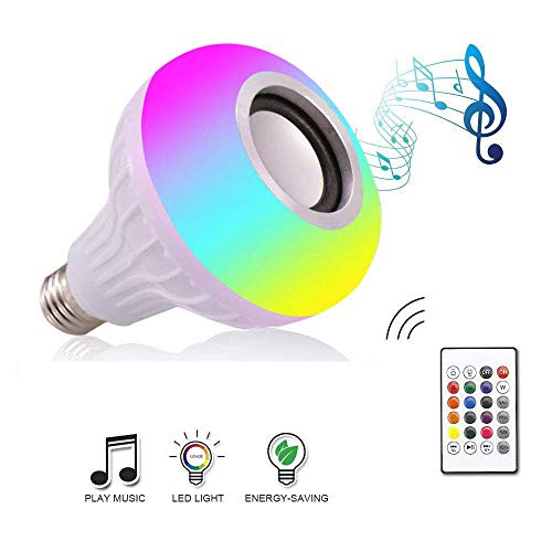 Anferstore 12W White LED Music Light Bulb with Bluetooth Speaker E27 RGB Changing Color Built-in Audio Speaker Lamp with Remote Control for Home