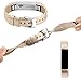 Tobfit Compatible with Fitbit Alta HR and Fitbit Alta Leather Bands Replacement Leather Watch Bands with Stainless Steel Buckle Compatible with Fitbit Alta HR and Alta (Gold+Silver)