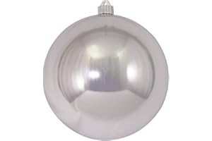 Christmas By Krebs 8" (200mm) Shiny Looking Glass Silver [1 Piece] Extra Large Solid Oversized Huge Big Outdoor Plastic, UV Ball Ornament Hanging Tree Decorations