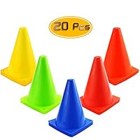 Kuqqi 7 Inch Plastic Agility Cones 20 Pack Set, Indoor/Outdoor Sports Soccer Flexible Cone for Training, Party, Activity, Traffic(Multicolor)