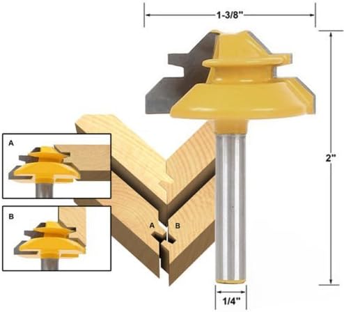 ACEBOX 1/2" Stock 1/4" Shank 45 Degree Lock Miter Small Lock Miter Router Bit