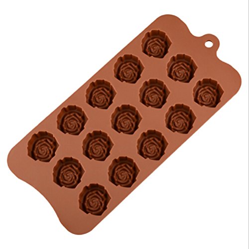 Chige 15 Cavity Rose Candy Mold Trays, Silicone Baking Pan - Food Grade & BPA Free - Not Sticky Cake Decoration Mould For Mousse,Chocolate Brownie,Jelly,Ice Cream,Chiffon,Cheesecake,Fondant - Thumbnail 3