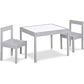 Olive & Opie Gibson 3-Piece Dry Erase Kids Table & Chair Set, Gray