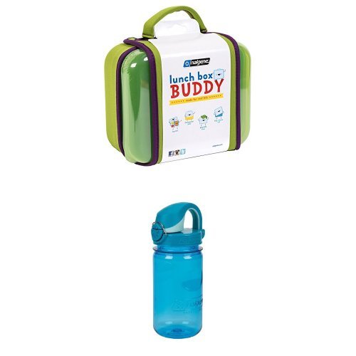 Nalgene Buddy Lunch Box, Green and Nalgene Kids OTF Bottle, Blue, 12 oz