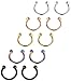 ORAZIO 10Pcs 14-16G Stainless Steel Nose Rings Studs Hoop Horseshoe Septum Body Ear Piercing 5 Mixed Colors