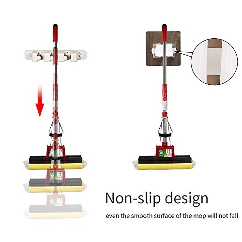 Guzack 2 Pack Broom Mop Holder,Self Adhesive Broom Gripper Holds with Spring Clip Reusable No Drilling Super Anti-Slip Wall Mounted Storage Tool Rack Storage Organization (Holds Up To 11 Pounds) - Thumbnail 3