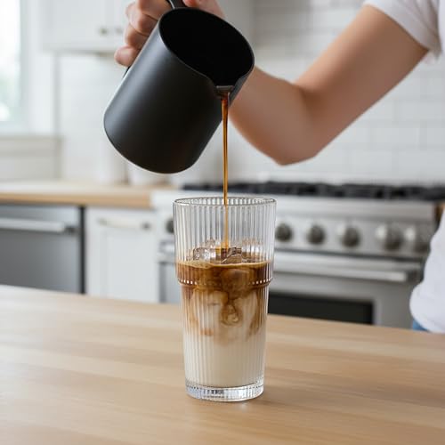 WeirdUncle Vintage Ribbed Glasses, Set of 6, 20oz Tumblers, Large Capacity, Origami Design, Fluted for Water, Iced Coffee, Beer, Tea, Latte