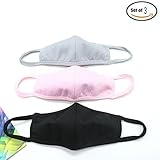 3PCS Anti-dust Cotton Mouth Face Masks For Breathe Healthy Filters Dust, Pollen, Allergens, Flu Germs ,Black & Pink & Gray