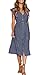 MITILLY Women's Boho Polka Dot Flutter Short Sleeve V Neck Button Down Swing Midi Dress with Pockets Small Dark Blue