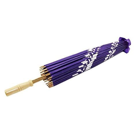Purple 22 Inch Tall Floral Pattern Wood Bamboo Parasol Umbrella Backyard Decoration Gift (D13389) 11oz