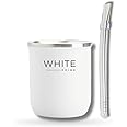 WHITE Prime Mate Cup | Stainless Steel Double Wall Cup for Yerba Mate | 6 oz Yerba Mate Gourd | Straw included