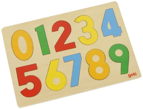 goki GK602 - Einlegepuzzle Zahlen 0 bis 9 aus Holz, Holzpuzzle mit bunten Ziffern, Lernspielzeug und Kinderpuzzle, fördert Fantasie und Motorik der Kinder, 30cm x 21cm, 10er Set, ab 2 Jahre