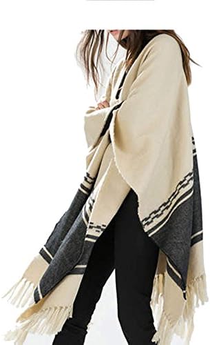 2016 Khaki Fringing Cape Black Strips Edging Pashmina Wrap Shawl