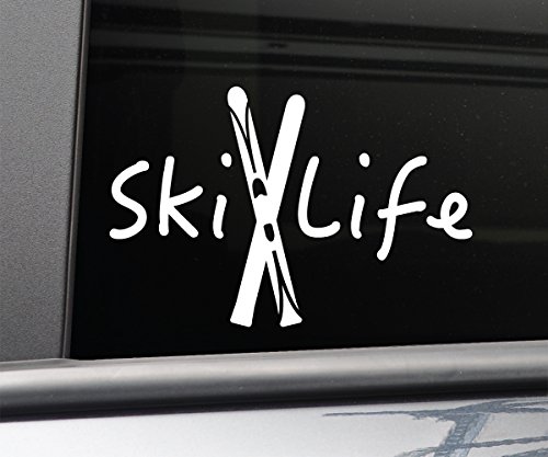 Ski Life Skiing Skier Vinyl Decal Laptop Car Truck Bumper Window Sticker, 5" x 7.5", White