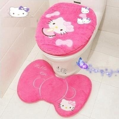 Speaking Life 3 Pcs Hello Kitty Cartoon Plush Toilet Seat Cover and Rug Set --- Contour Rug, Seat Cover, Lid Cover (rose red bowknot) by Speaking Life