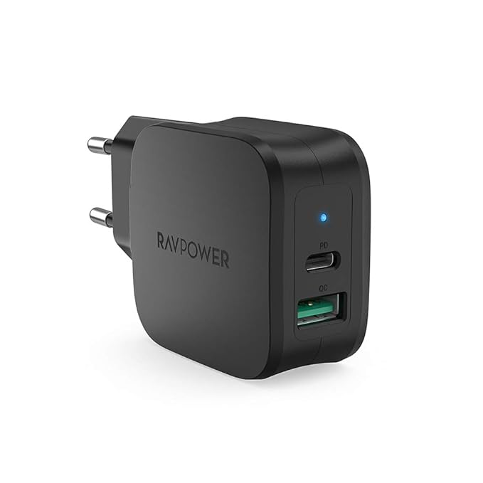 RAVPower USB C Ladegerät mit 18W Power Delivery & Quick Charge 3.0, 2 Port USB Ladegerät für iPhone XS/XS Max/XR/X/8/8 Plus, 