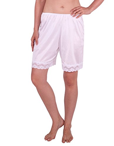 Under Moments Women's Classic Pettipants Bloomers w/Lace 15" (52021)-White 2X