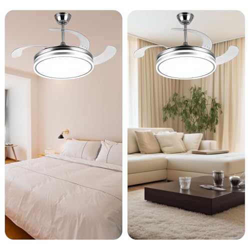 Ventilador de Techo Retráctil con Luz LED Regulable, 6 Velocidades, Kits de Luces de Techo Interiores con Ventiladores