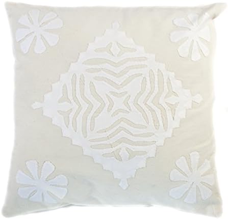 16x16 Cream Applique Organic Cotton Pillow Cover (#2) - Handmade - Designer Applique Pillow Cover - Unique Applique Pattern