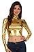 Sakkas 141786 Metallic Liquid Mock Neck Turtleneck Long Sleeve Crop Top - Made in USA - Gold - L