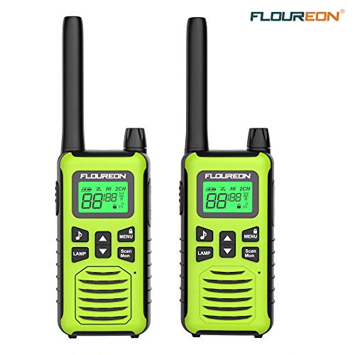 Walkie Talkies 2 Pack FLOUREON Walkie Talkies for Kids Long Range 2 pack Two Way Radio 22 Channel 3000M (MAX 5000M) USB Cable Charging Walkie Talkies for adult Outdoor Adventures Camping Hiking(Green)