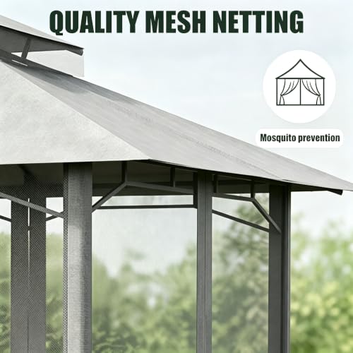 JUNKAI 8x8 Patio Gazebo with Double Roof, Mosquito Netting, Waterproof & UV Protection Outdoor Canopy Tent image 10