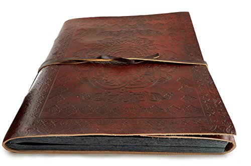 Large Leather Photo Album Vintage Classic Rustic 12" x 10" Handmade Paper 40 Sheets