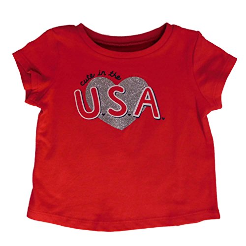 Jumping Beans Infant Girls Red Cute In USA Glitter Heart Patriotic Tee Shirt 24m