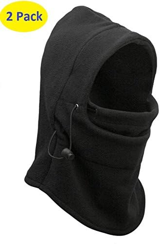 2 Pack: Thermal Fleece Balaclava Ski Mask Hat | Longer to Cover Neck Area (Black)