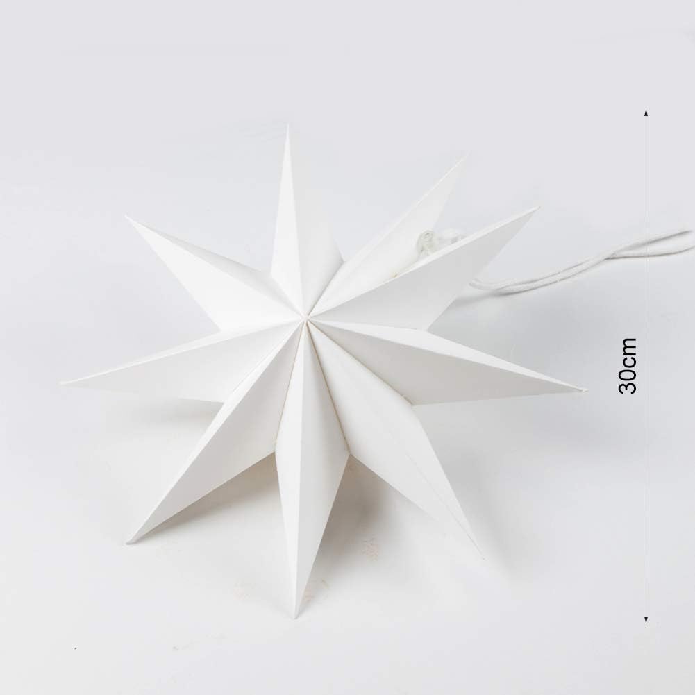 EASY JOY 3Pcs 9-Pointed Paper Star Lantern 3D Paper Stars Foldable Christmas Ceiling Decorations 12 Inch White Xmas Decorations Wedding Birthday Christmas Home Party Supplies - Image 3