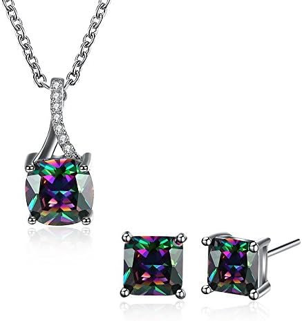 Garilina Silver Mystic Rainbow Topaz Pendant Earrings Trinket Jewelry Sets for Women S2034