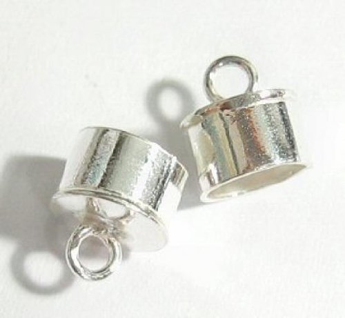 4 pcs .925 Sterling Silver Bead 7mm Leather Cord End Cap/Findings/Bright