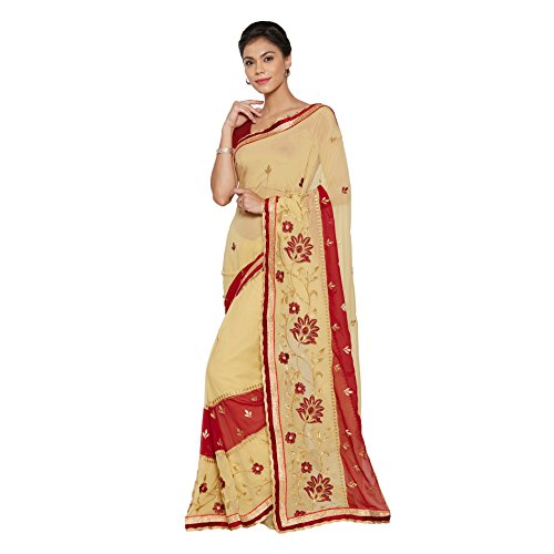 Viva N Diva Beige And Maroon Georgette Saree With Unstitched Blouse Piece - Image 4