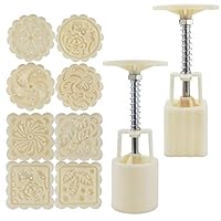 Heatoe 2 Sets Of Moon Cake & Mung Cake Mold, Biscuit Pressing Mold, Round And Square Moon Cake Making Tools. (50g 8pcs Round And Square Stamp)