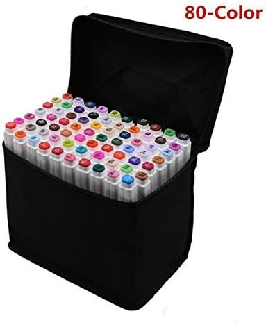 80pcs Touch Five Oily Alcohol Art Twin Tip 1mm/6mm Mark Pens Dual Brush Pen Art Markers Sketch Marker Pen Set+Pencil Bag (White)