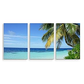 3 Piece Canvas Wall Art Beach Palm Trees Paradise Painting Artwork for Home Prints Framed - 16"x24" x 3 Panels