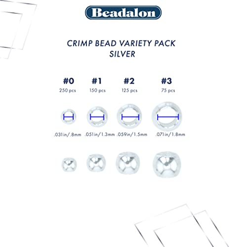 Beadalon Crimp Bead Assorted Color Variety Pack Size 1600 pcs, Silver