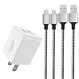 Charger, Taymanso Dual Port Travel Wall Power Adapter 2.1A 12W with Nylon Braided Micro USB Cable[2-PACK] 6feet USB Data Charge Sync Cable for SAMSUNG, HUAWEI and more Android Devices