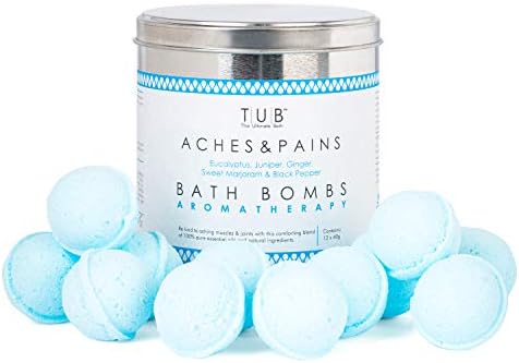 'Aches & Pains' natural, vegan, aromatherapy gift set x 12 bath bombs by TUB - The Ultimate Bath. RRP £24.99 Soothe aching joints amd muscles perfect Mother's Day, Birthday Gift