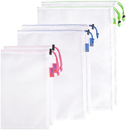 KMOOL Fruit and Vegetable Bags Eco-Friendly Reusable & Washable Grocery Mesh Bags Set (3 Colors,6 Packs)
