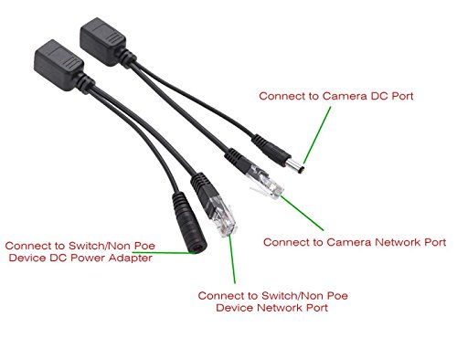 Passive PoE Injector and PoE Splitter Kit with 5.5x2.1 mm DC Power Adaptor Connector, Black