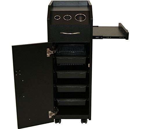 LCL Beauty Locking 4 Drawer Rolling Workstation Trolley with Tool Holders & Nesting Utility Shelf