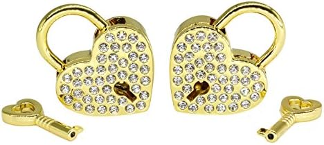 Padlocks and Keys Rhinestone Diamond-THREE TO ONE Mini Love Heart Lock Key for Luggage Suitcase Handbag Valentine's Day Gift and Wedding Favor Gold 2 Sets