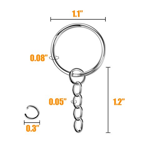 50 PCS Split Key Ring with Chain 25mm Open Jump Ring Durable Key Chain Parts and Connector, Silver