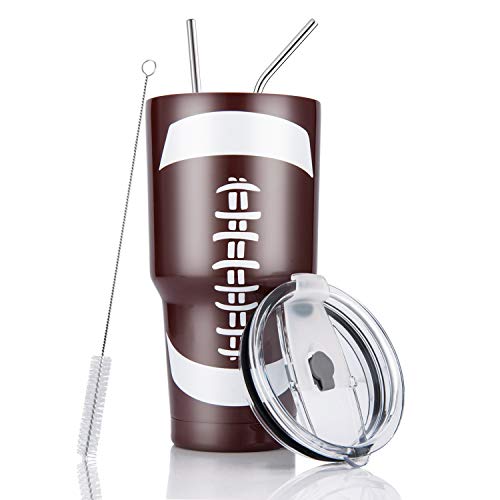 Joyclub 30oz UV Plating Tumbler Stainless Steel Vacuum Tumbler Travel Mug with 2 PCS Straw, 1 Brush, 1 Slider Lid, Double Wall Vacuum Insulation Cup Car Accessories (football)
