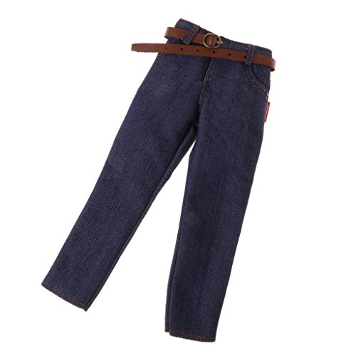 MagiDeal 1/6 Male Classic Denim Jeans Pants w/ Belt For 12'' Sideshow Enterbay ZY Toys Action Figure Clothes Dark Blue