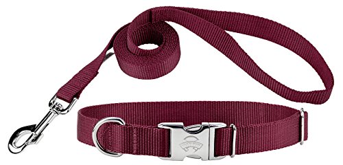 Country Brook Design Premium Nylon Dog Collar and Leash - Burgundy - Large