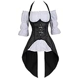 Steampunk Corset Dress for Women Off Shoulder Blouse Corset Top with Gothic Skirt 3 Piece Outfits
